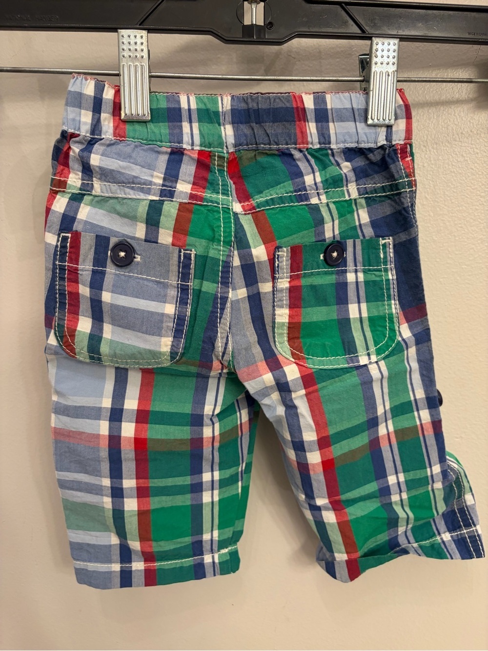 Baby Boden Multicolor Plaid Drawstring Shorts - Green, Blue, Red boys 3-6 months - Picture 6 of 9